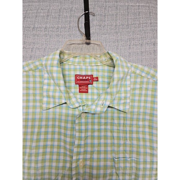 Chaps Men’s Short Sleeve Button-Down Shirt XL Green Checkered  Pre-Owned - Picture 3 of 6